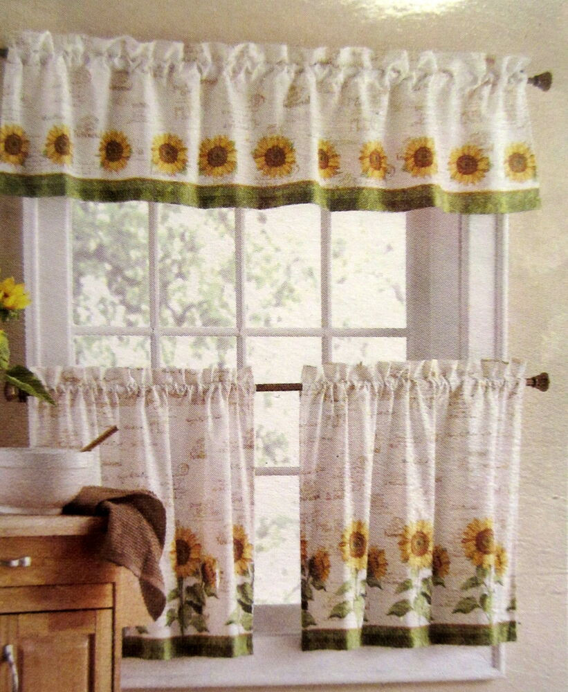 Kitchen Curtains Tier
 Sunflowers 3 piece 24L Tiers Valance Set Kitchen Curtains