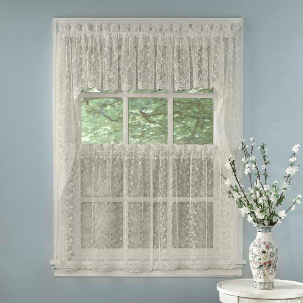 Kitchen Curtains Tier
 Elegant Ivory Priscilla Lace Kitchen Curtains Tiers