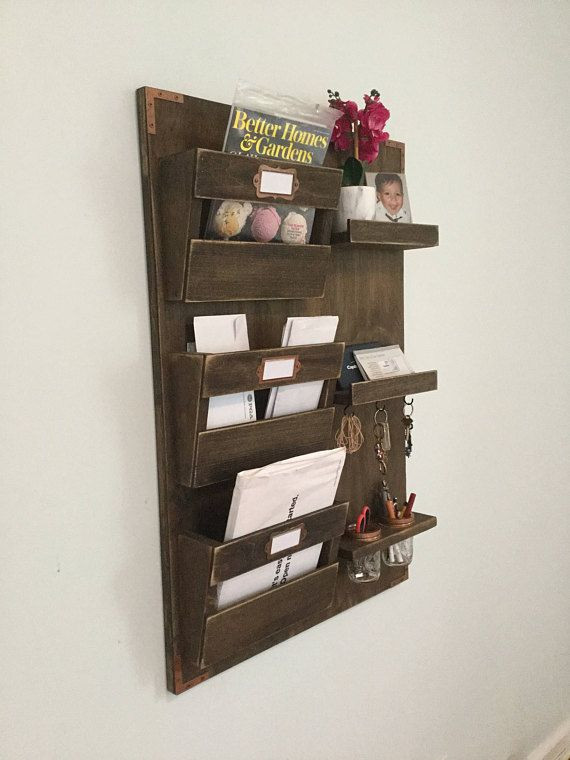 Kitchen Mail Organizer Wall
 Handmade large rustic mail organizer and key holder This