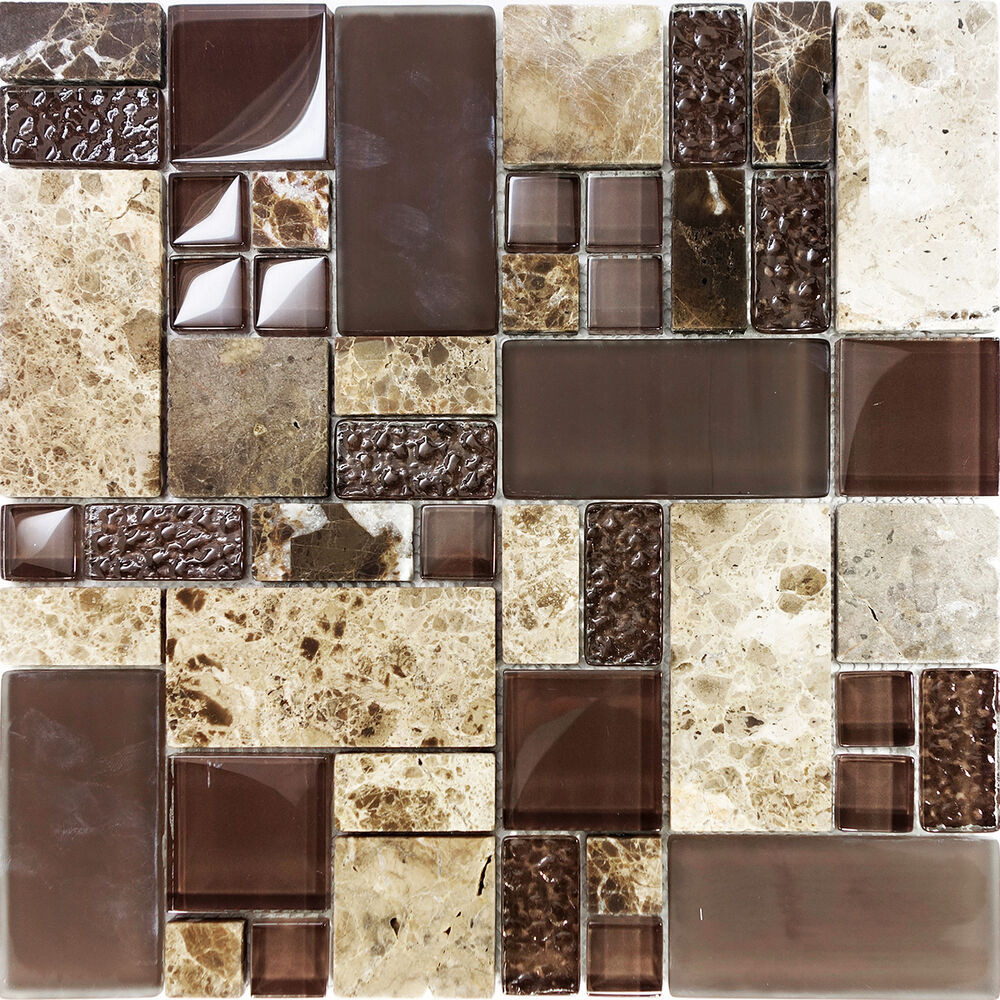 Kitchen Mosaic Tiles
 Sample Brown Pattern Imperial Marble Stone Glass Mosaic