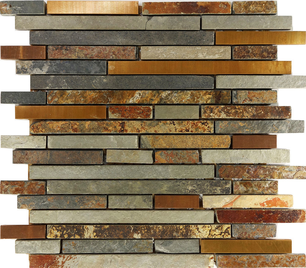 Kitchen Mosaic Tiles
 Sample Rustic Copper Linear Natural Slate Blend Mosaic