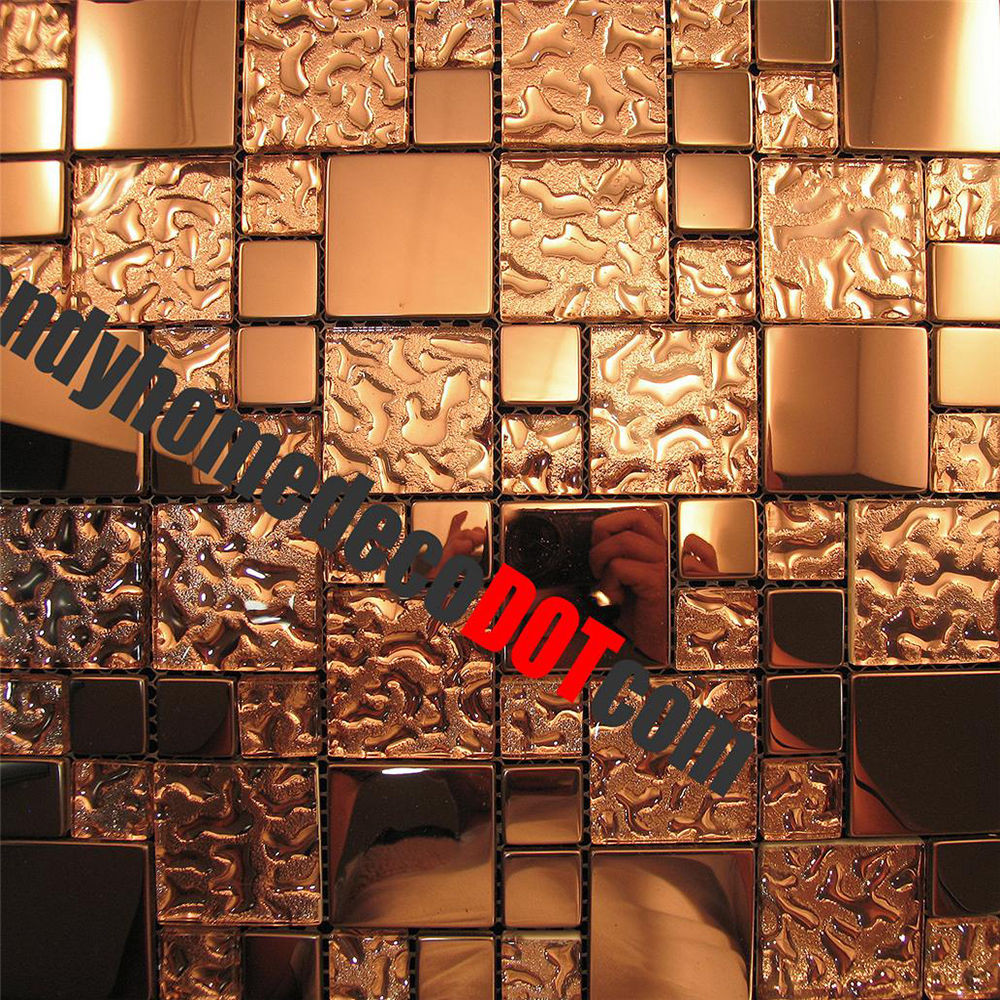 Kitchen Mosaic Tiles
 Sample Copper Metal Pattern Textured Glass Mosaic Tile