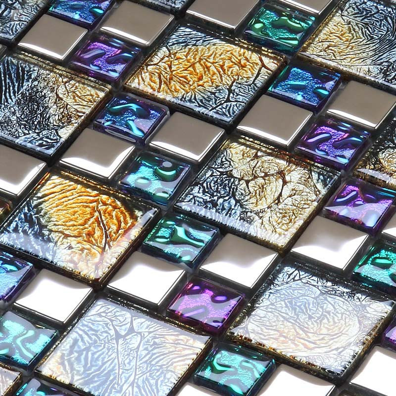 Kitchen Mosaic Tiles
 Iridescent Mosaic Tile Plated Crystal Glass Backsplash