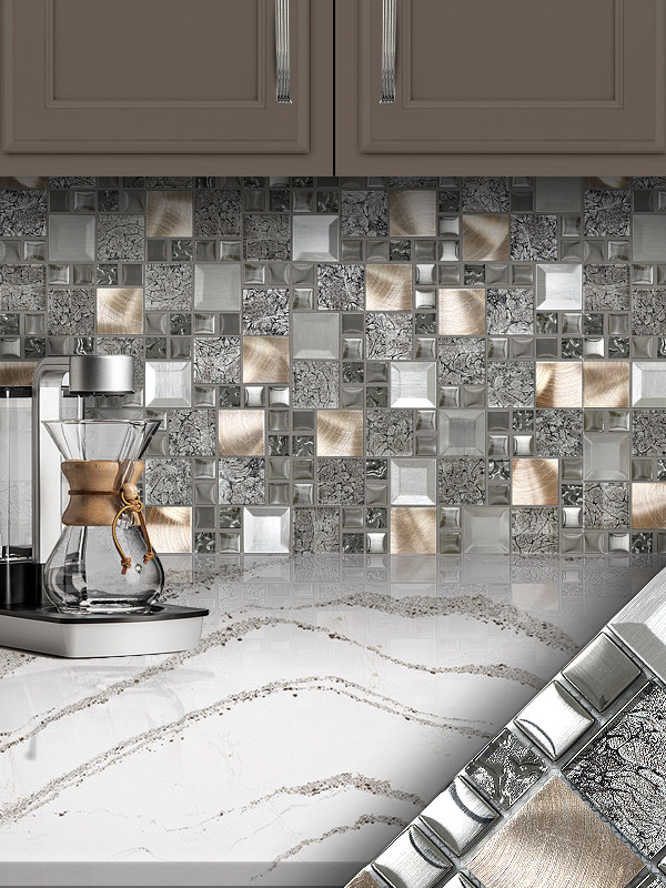 Kitchen Mosaic Tiles
 Glass Metal Gray Copper Mosaic Backsplash Tile