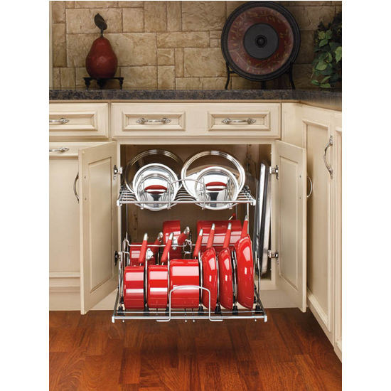 Kitchen Pots And Pan Organizer
 Two Tier Pots Pans and Lids Organizer for Kitchen Cabinet