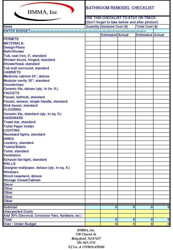 Kitchen Remodel Check List
 Bathroom Remodel Checklist – HMMA – General Contracting