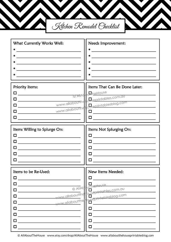 Kitchen Remodel Check List
 Kitchen remodel checklist planner printable renovation