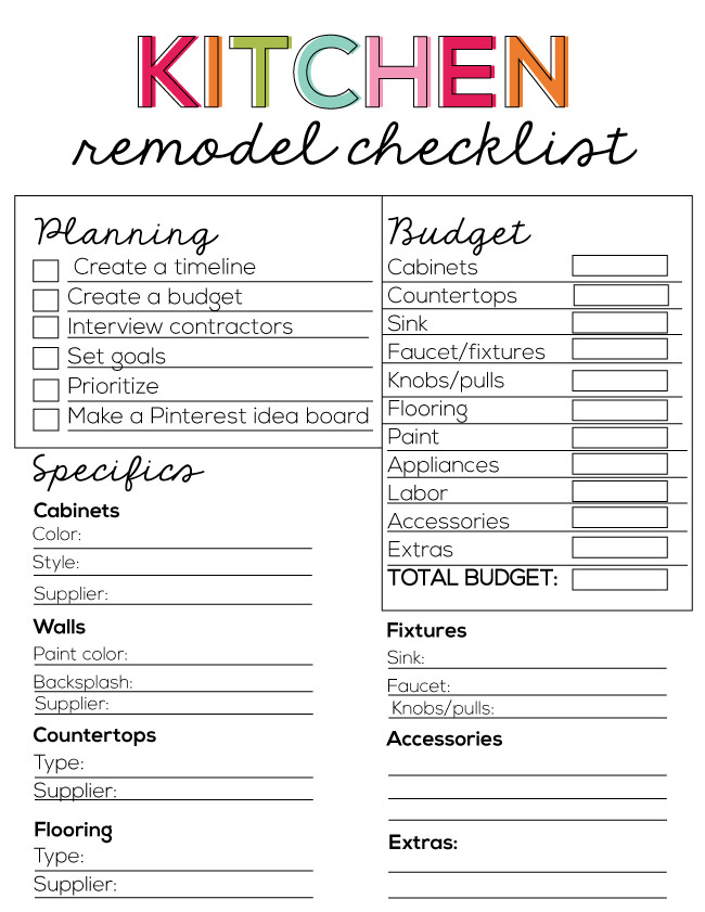 Kitchen Remodel Check List
 Kitchen Remodel Checklist