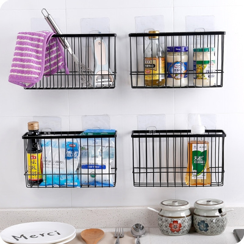 Kitchen Storage Basket
 Iron Kitchen Storage Basket Sundries Wall Organizer Rack