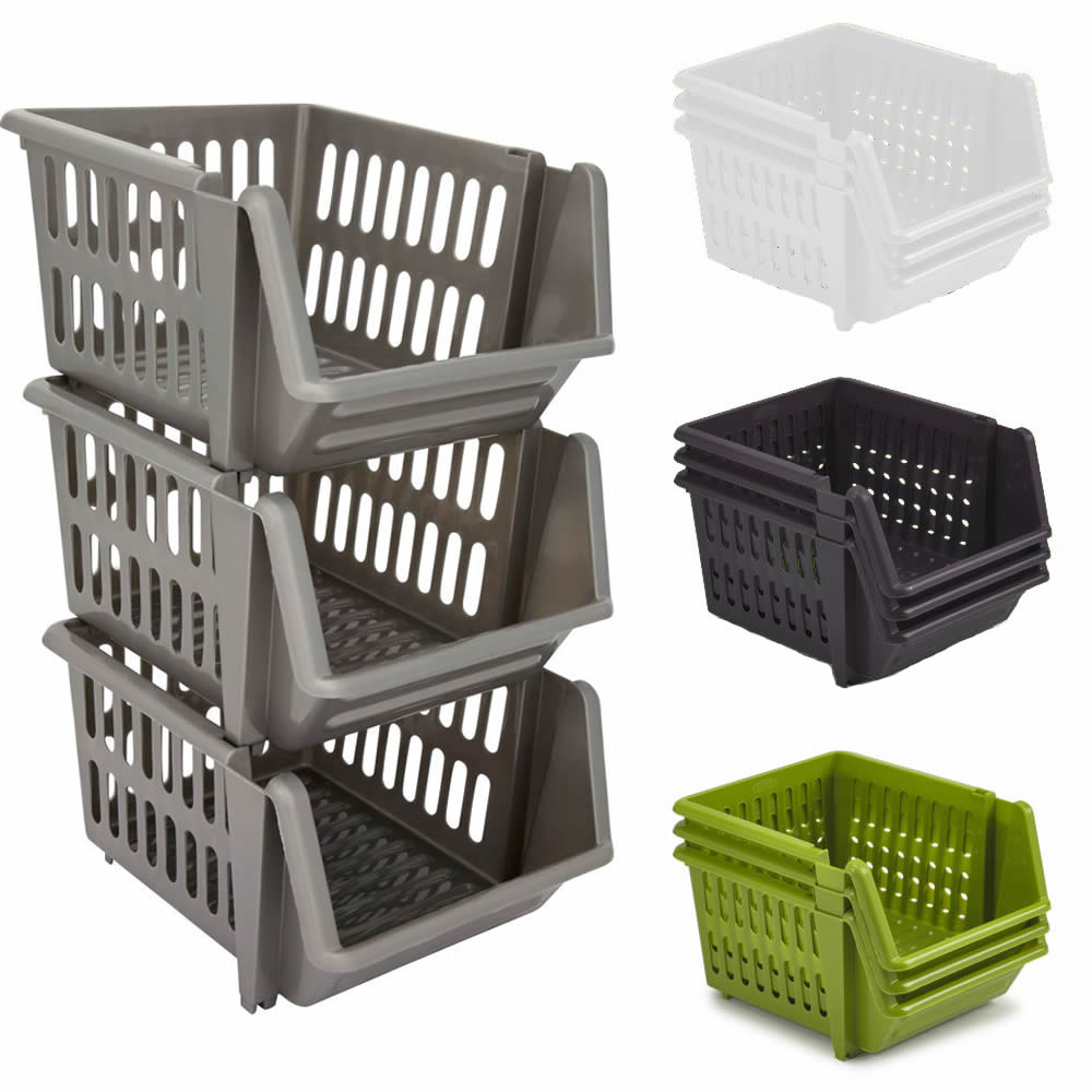 Kitchen Storage Basket
 Set of 3 Stackable Storage Basket Kitchen Fruit Ve able