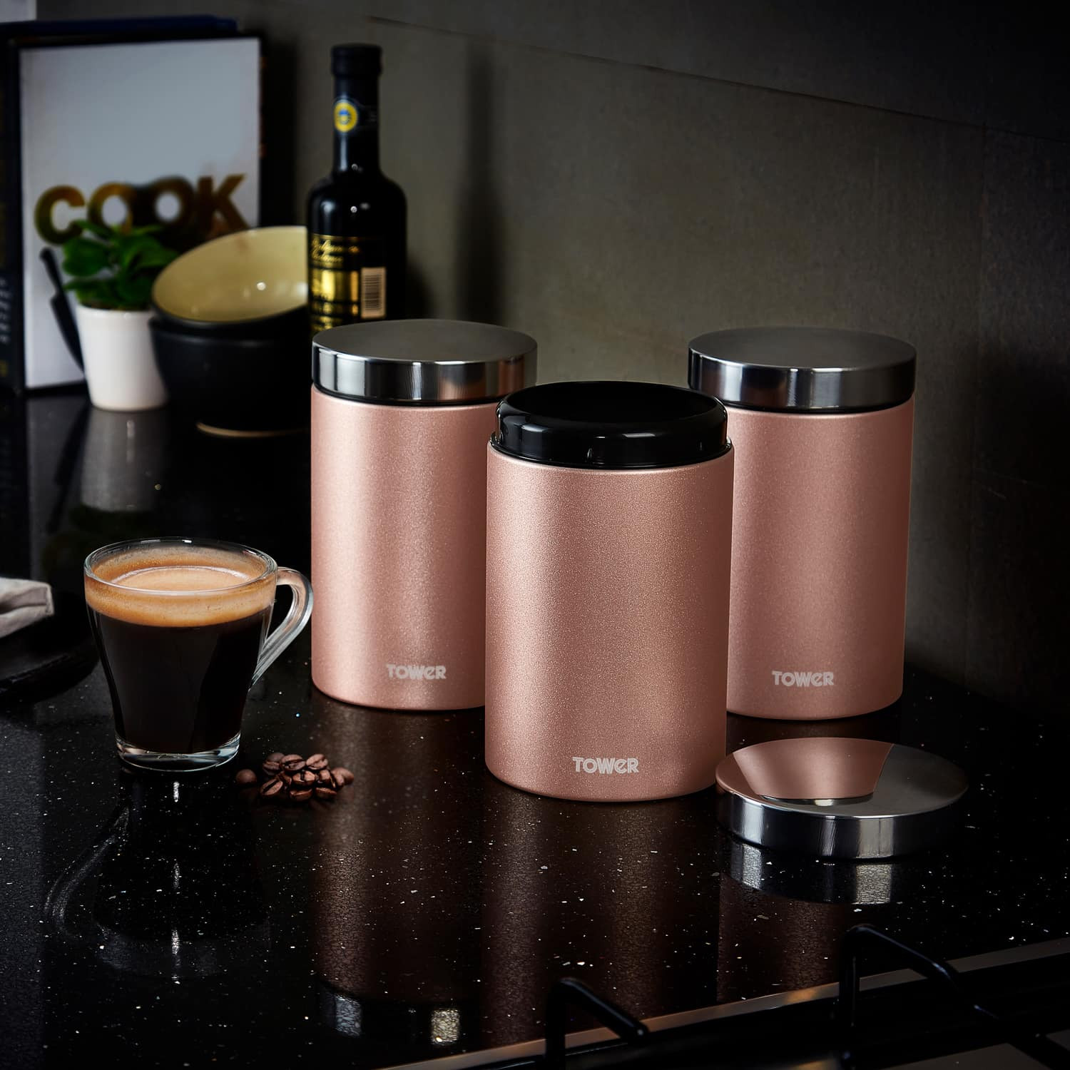 Kitchen Storage Canister
 Tower Kitchen Storage Canisters 3pc Rose Gold