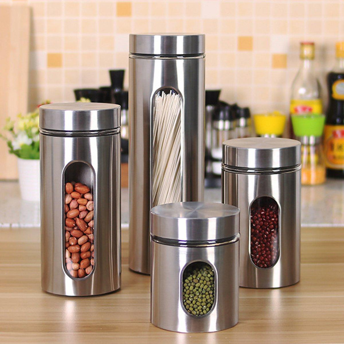 Kitchen Storage Containers Glass
 Stainless steel storage jar tea coffee sugar kitchen glass