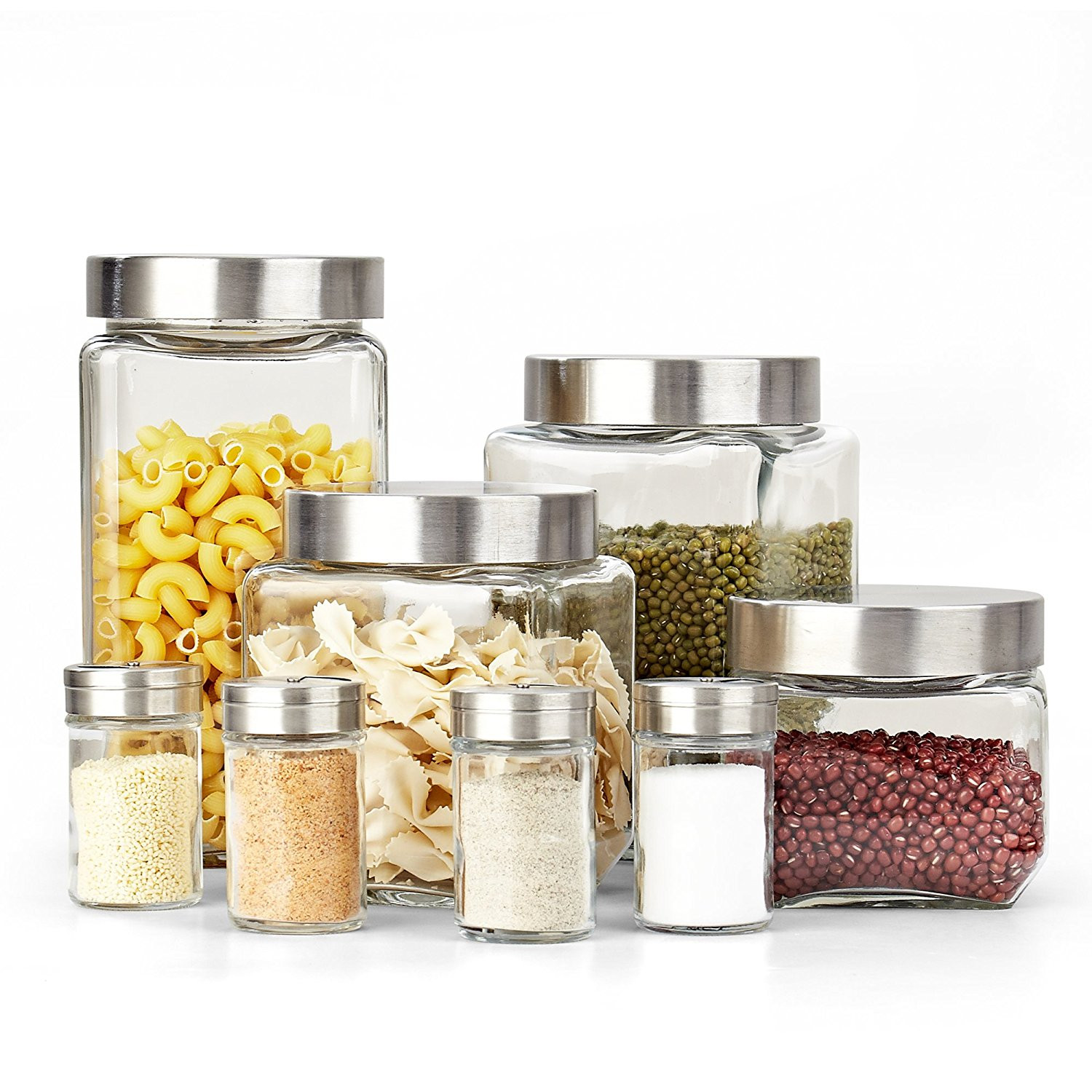 Kitchen Storage Containers Glass
 Glass Canister Set with Spice Jars Metal Lids Kitchen Food