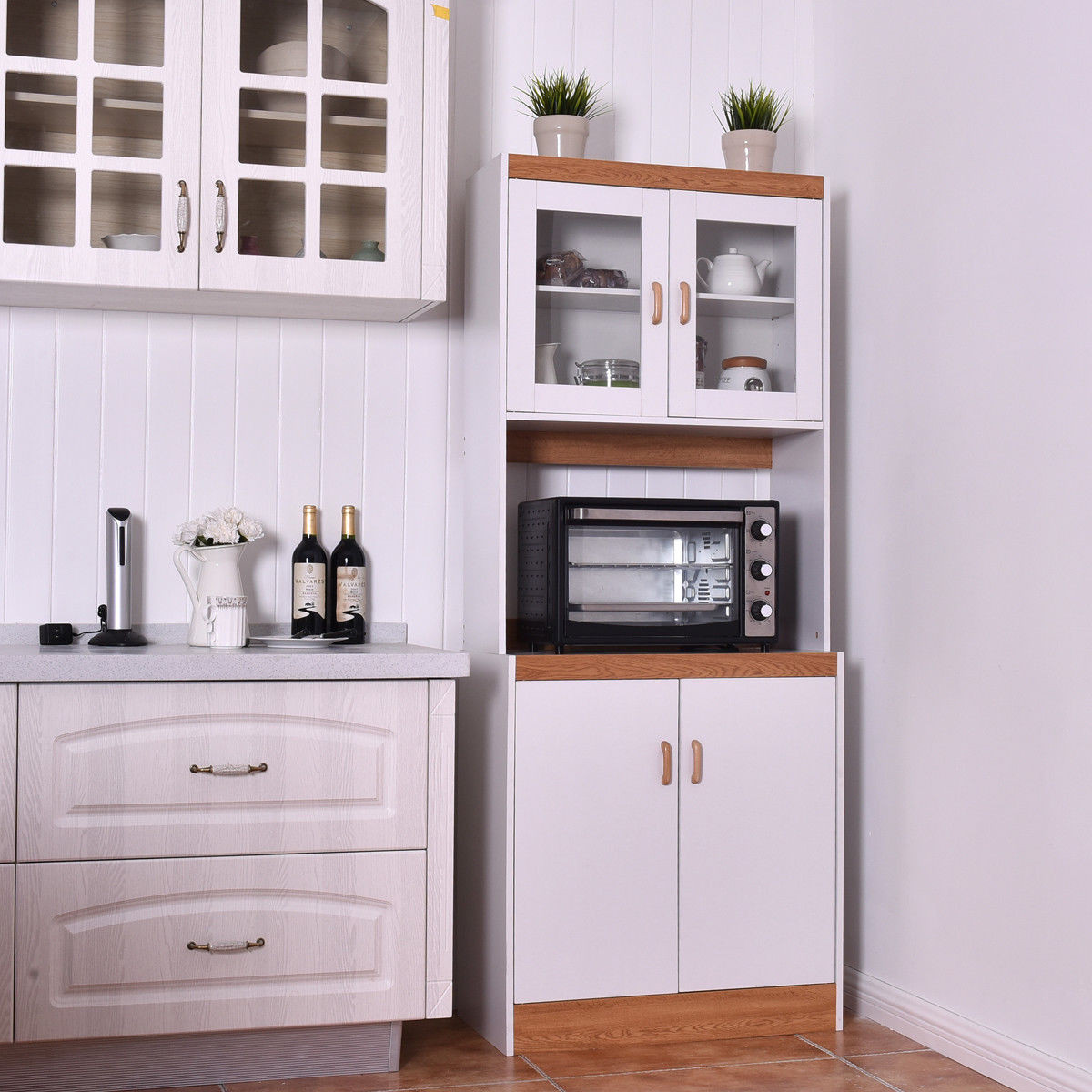 Kitchen Storage Hutch
 Gymax Tall Microwave Cart Stand Kitchen Storage Cabinet