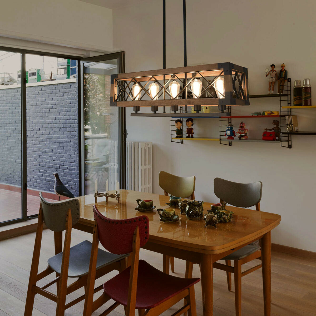 Kitchen Table Light
 5 Lights Industrial Kitchen Island Light Wood Chandelier