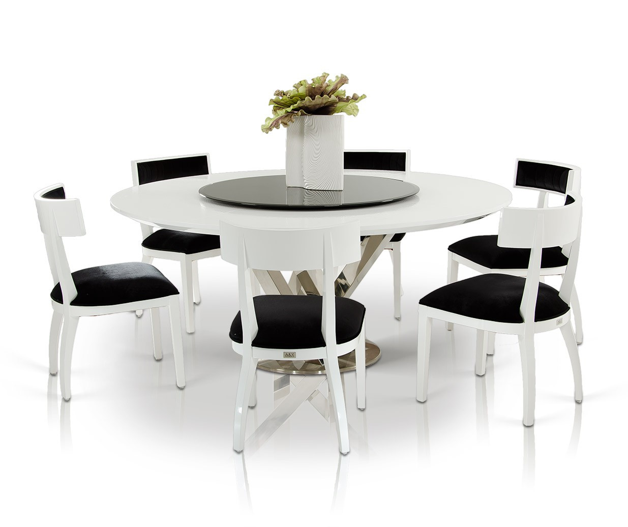 Kitchen Tables Modern
 A&X Spiral Modern Round White Dining Table with Lazy Susan