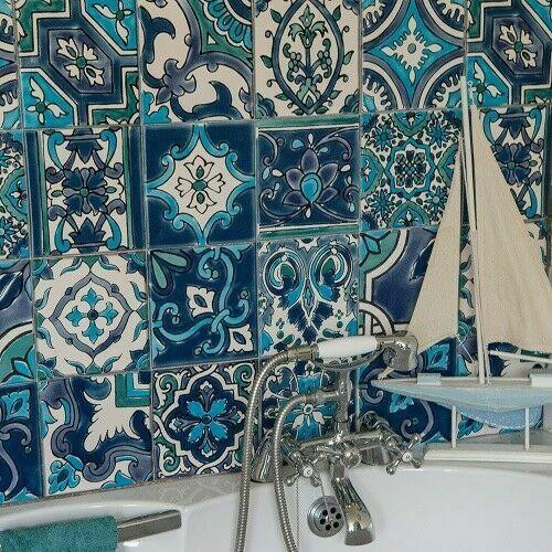 Kitchen Tile Wallpaper
 1M UP TO 20M X 67 5cm BLUE MOROCCAN TILE KITCHEN BATHROOM