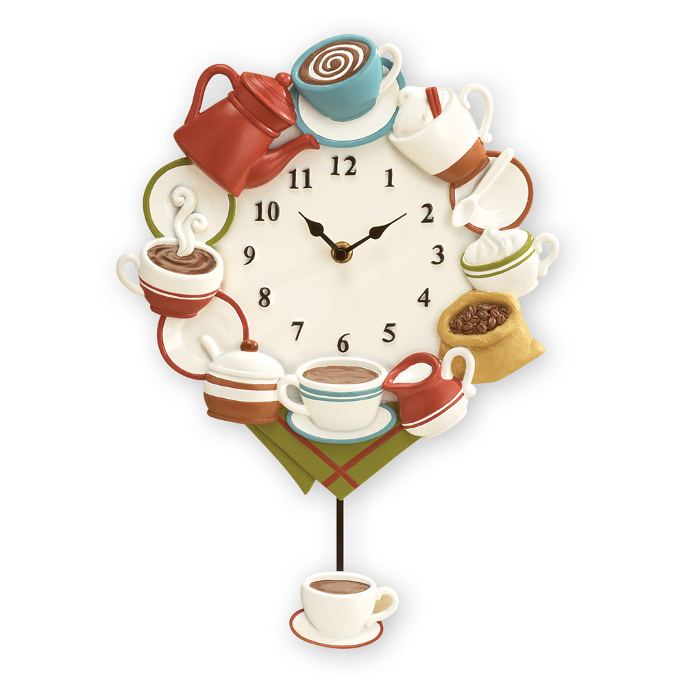 Kitchen Wall Decor Walmart
 Collections Etc Coffee Cup Pendulum Wall Clock Kitchen