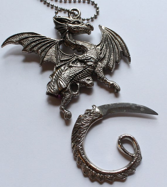 Knife Necklace Hidden
 Silver Tone Dragon Hidden Knife Necklace by paststore on Etsy