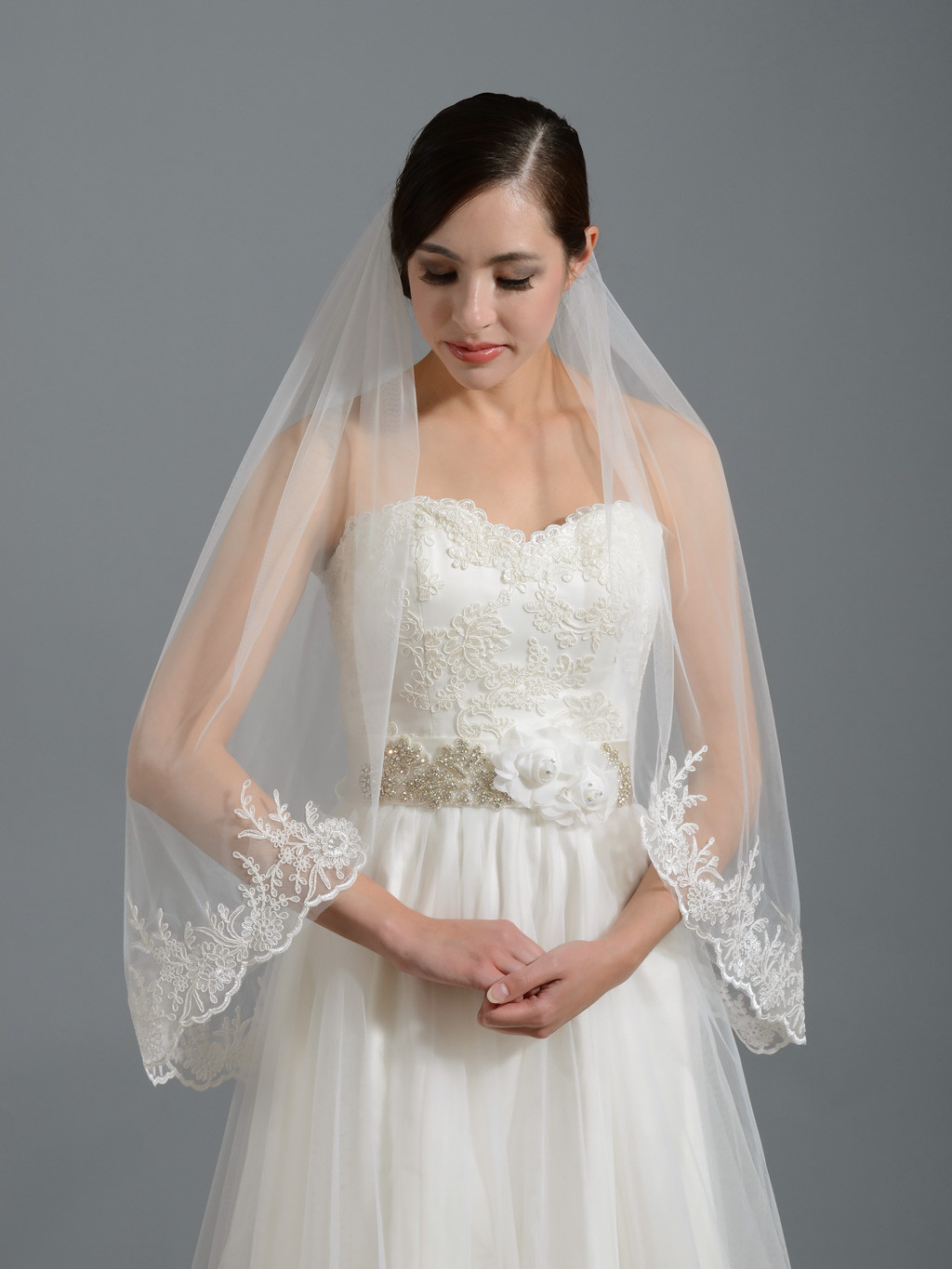 Lace Wedding Veils
 Ivory elbow alencon lace wedding veil V037 V037