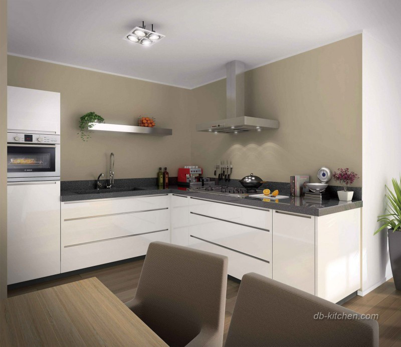 Lacquered Kitchen Cabinets
 Glossy white lacquer kitchen cabinet designed by Jisheng