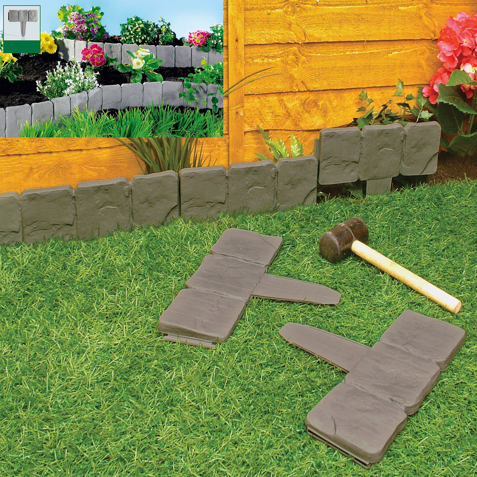 Landscape Edging Borders
 Garden Lawn Edging Cobble Stone Plastic Plant Border 8ft 2