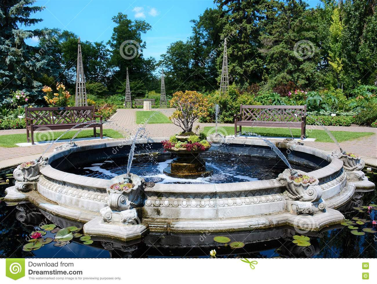Landscape Fountain Public
 Pond With Fountain In Public Park Stock Image of