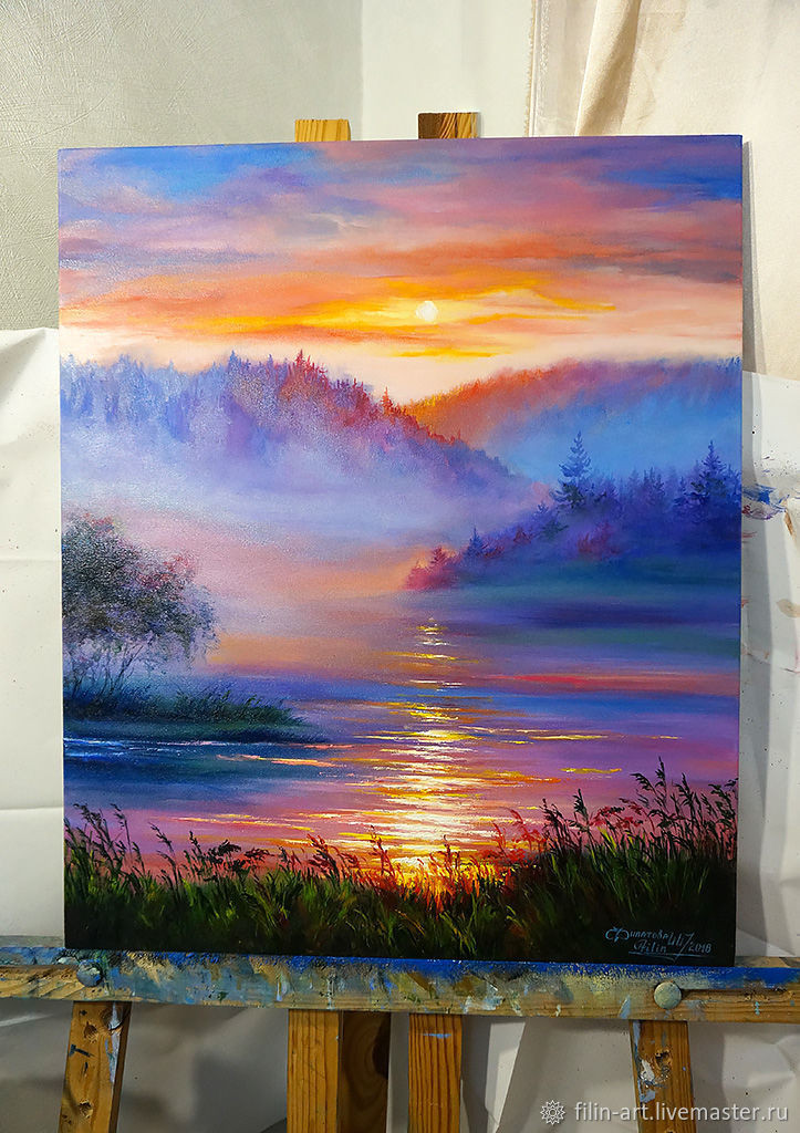Landscape Oil Painting
 Landscape Oil Painting on canvas "Sunset in the Fog