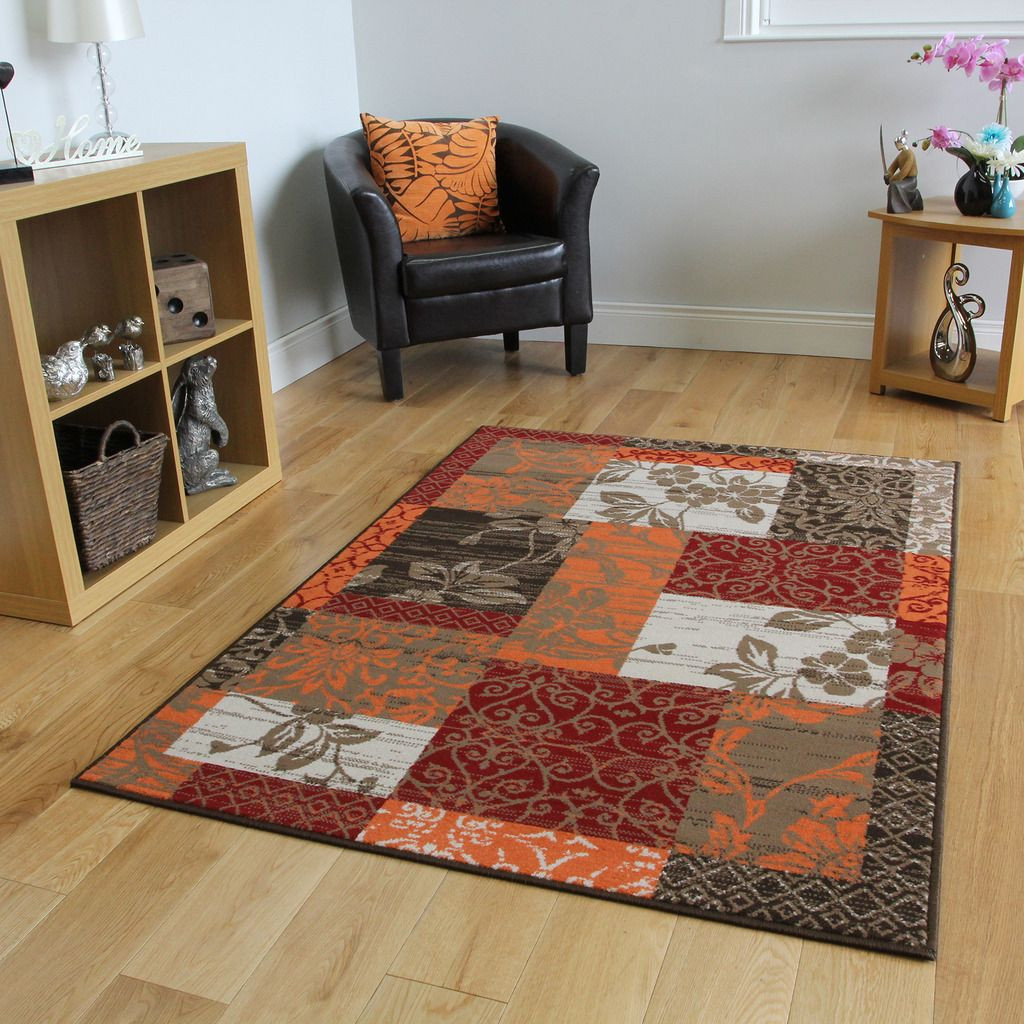 Large Rugs For Living Room
 New Warm Red Orange Modern Patchwork Rugs Small
