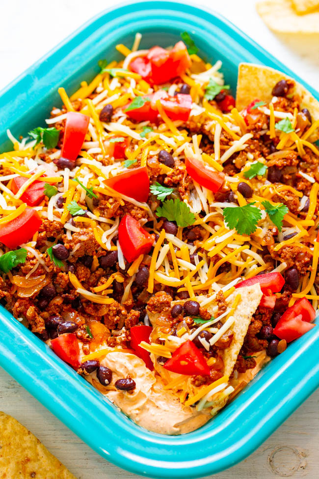 Layered Taco Dip With Ground Beef
 Layered Taco Dip Recipe Ready in 15 Minutes Averie Cooks