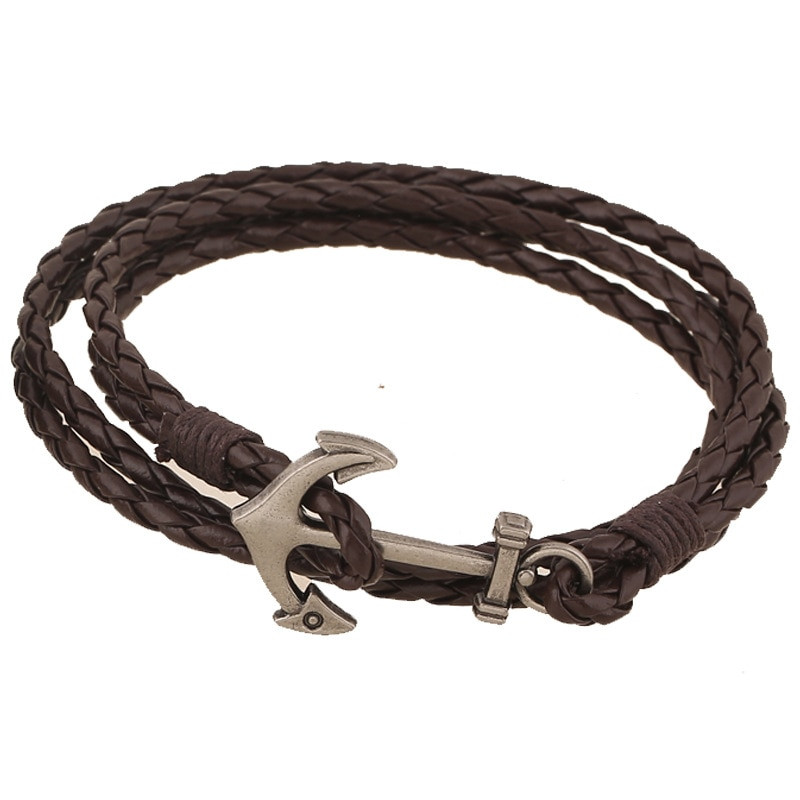 Leather Anchor Bracelet
 2016 Fashion Jewelry Hot Sale 43cm PU Leather Bracelet Men