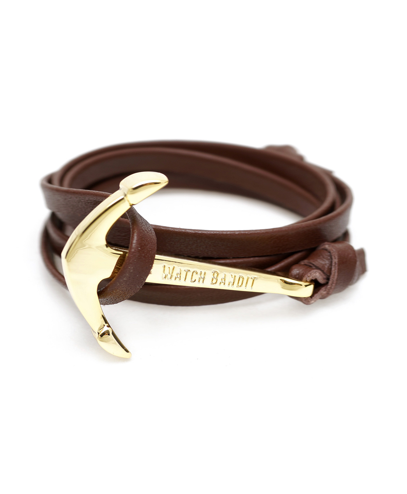 Leather Anchor Bracelet
 Brown Leather Gold Anchor Bracelet Bracelets WatchBandit