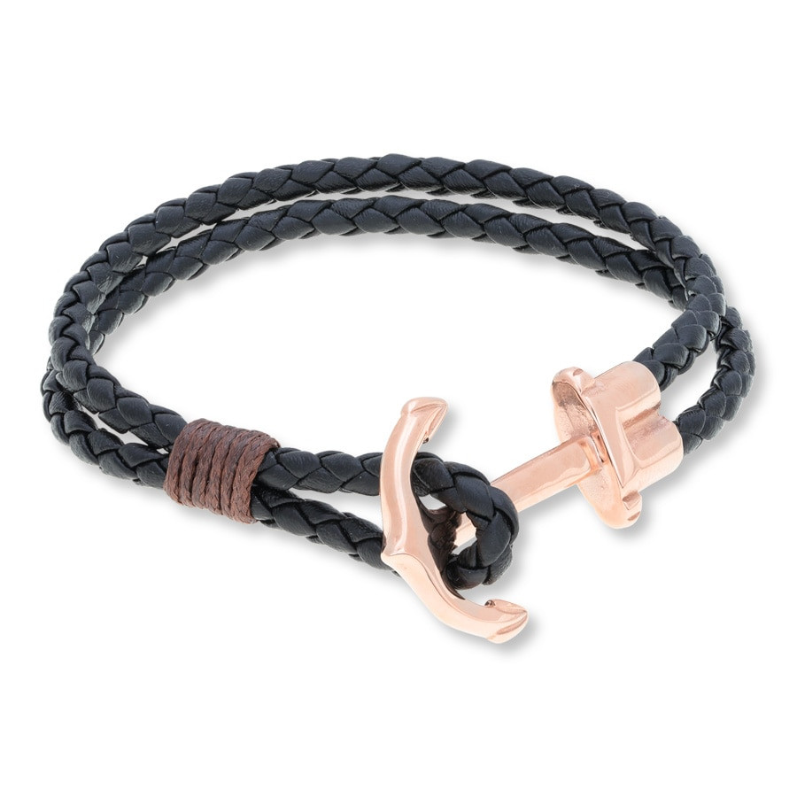 Leather Anchor Bracelet
 Men s Anchor Bracelet Leather & Stainless Steel