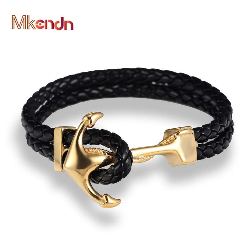 Leather Anchor Bracelet
 MKENDN Genuine Handmade Braided Vintage Leather Anchor