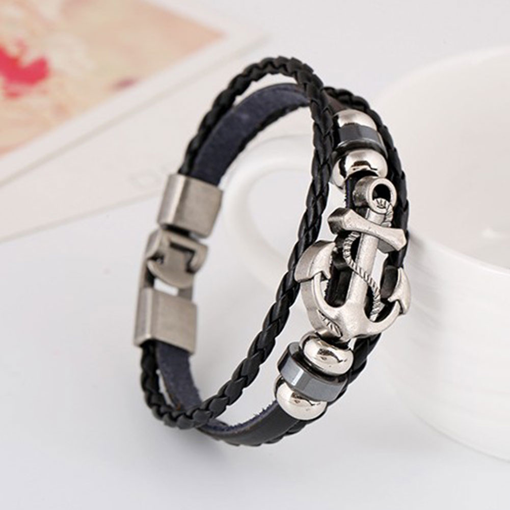 Leather Anchor Bracelet
 Braided Anchor Leather Bracelet Men Engraved Bracelets