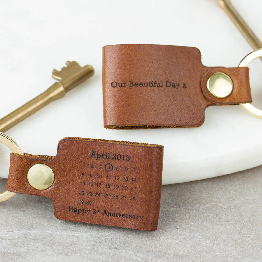 Leather Third Anniversary Gift Ideas
 personalised third wedding anniversary leather keyring by