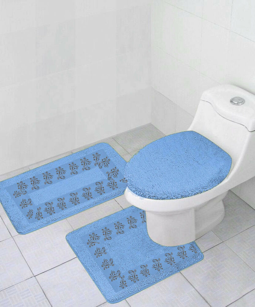 Light Blue Bathroom Rugs
 3PC 5 LIGHT BLUE BATHROOM BATH MATS RUG CARPET CONTOUR
