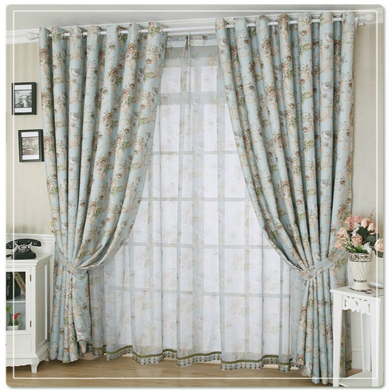 Light Blue Curtains Living Room
 American pastoral country curtain light blue flower