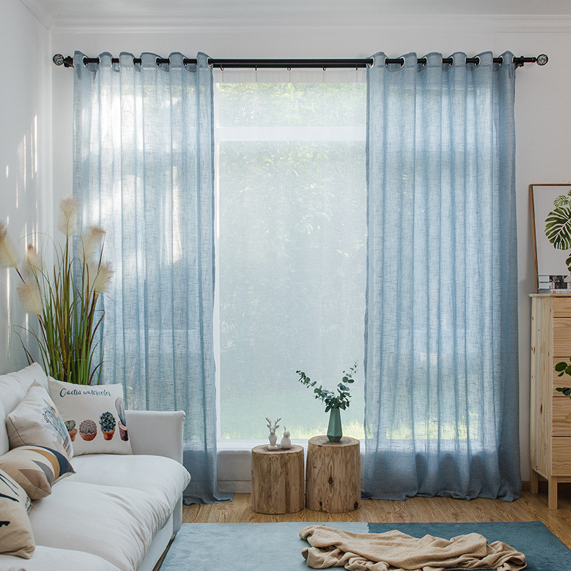 Light Blue Curtains Living Room
 Light Blue Linen Sheer Breathable Curtains For Living Room