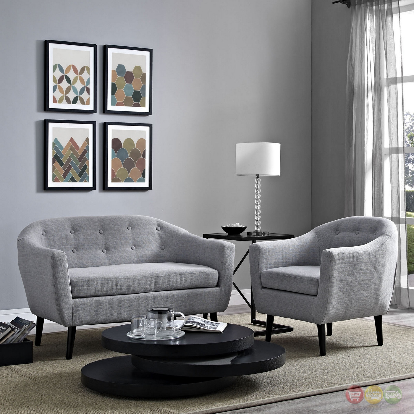 Light Grey Living Room
 Mid Century Modern Wit Contemporary 2pc Living Room Set