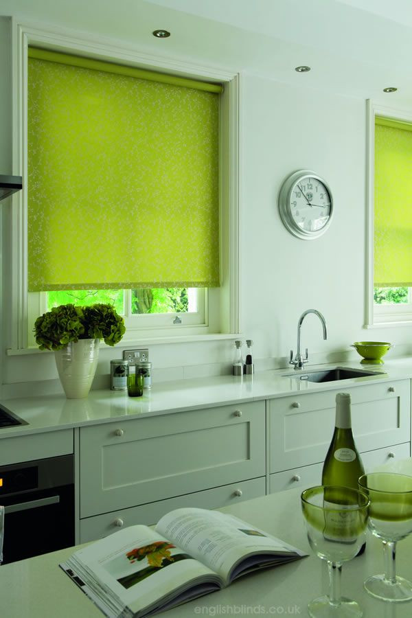 Lime Green Kitchen Curtains
 Lime green and silver floral patterned kitchen roller
