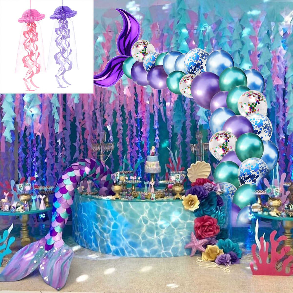 Little Mermaid Birthday Party Decorations
 HUIRAN Romantic Little Mermaid Party Supplies Mermaid