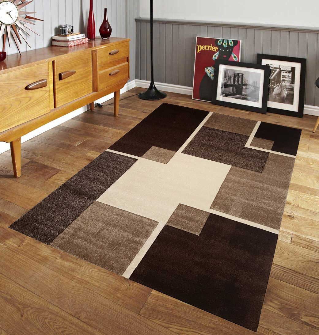 Living Room Area Rugs 8X10
 Renzo Collection Center Stage Design Area Rug Brown 5x7