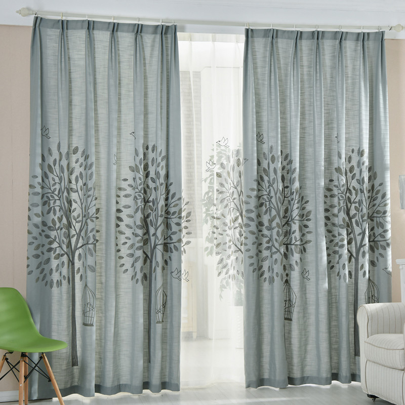 Living Room Country Curtains
 Gray Tree Embroidery Linen Cotton Blend Country Living