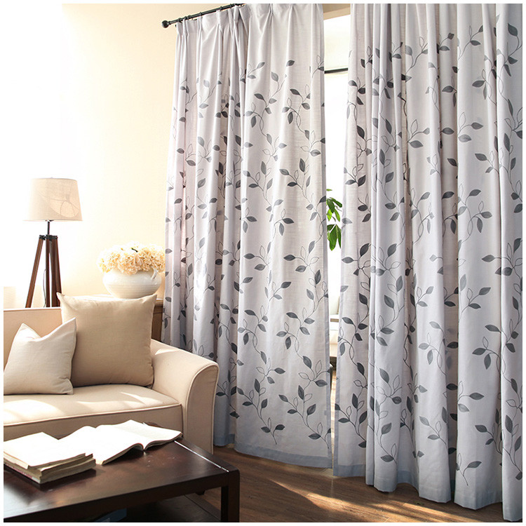 Living Room Country Curtains
 Gray Leaf Embroidery polyester Country Curtains for
