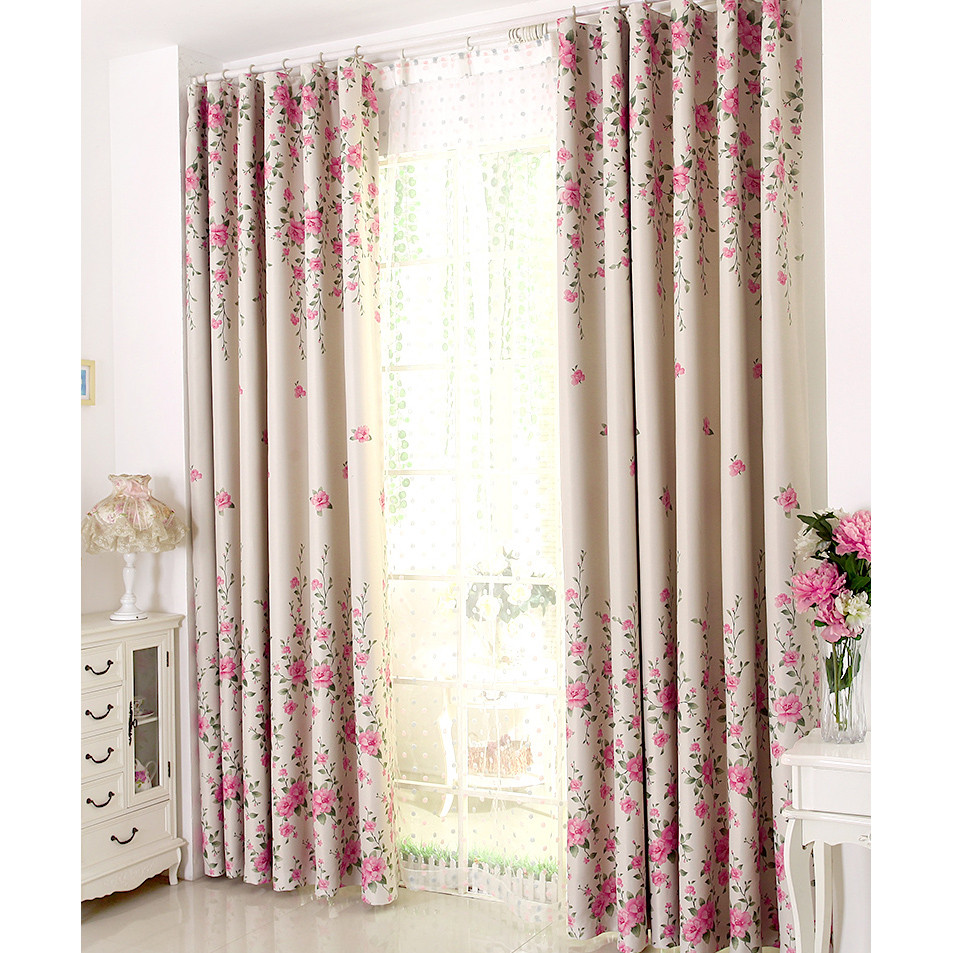 Living Room Country Curtains
 Pink Floral Print Poly Cotton Blend Country Curtains for