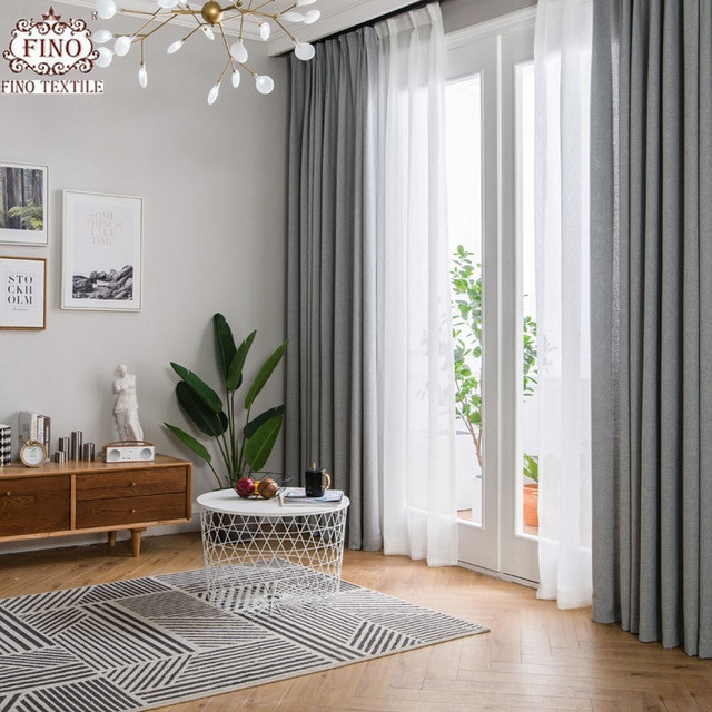 Living Room Curtain Panels
 FINO Nordic Gray Solid Curtain Fabrics For Living Room
