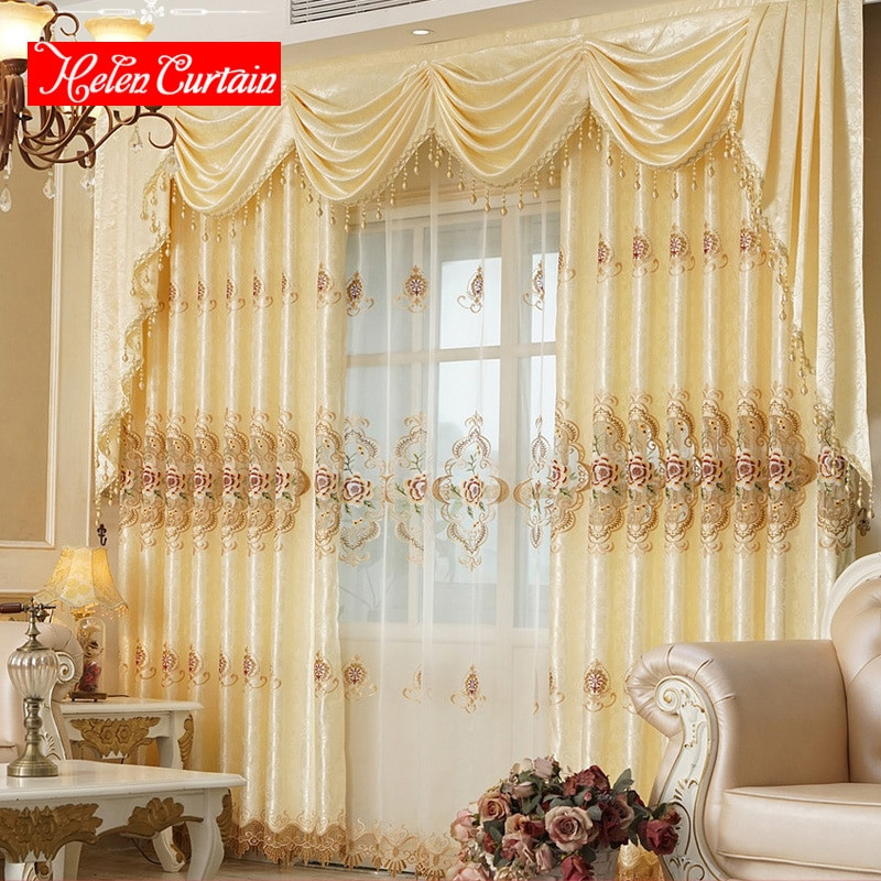 Living Room Curtain Sets
 Helen Curtain Set Luxury Embroidered Gold Yellow Curtain