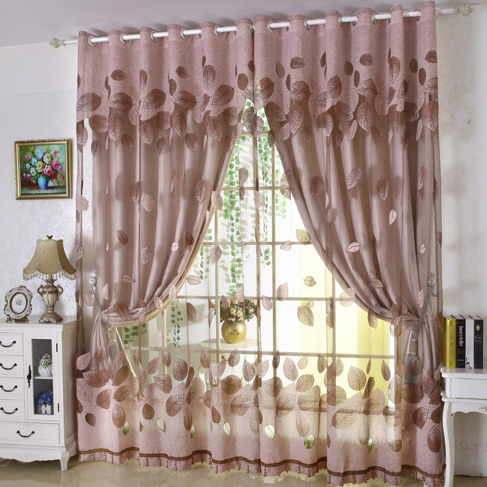 Living Room Curtain Sets
 Luxury modern leaves designer curtain tulle window sheer