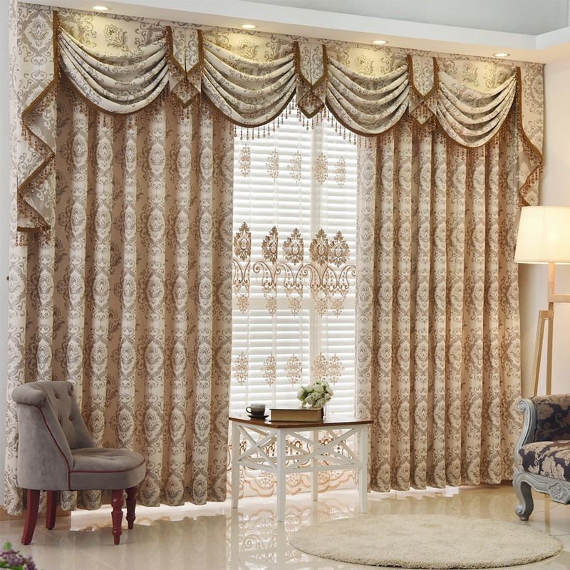 Living Room Curtains With Valances
 New arrival European luxury Curtain bay window jacquard